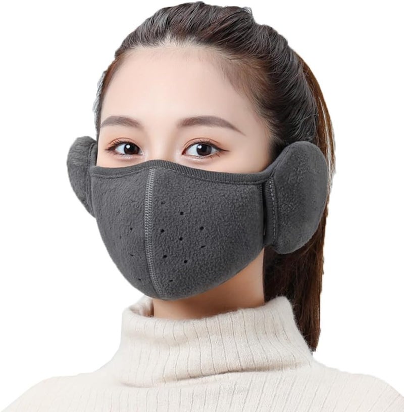 TecHong Womens Winter Warm Windproof Mask with Fluffy Ear Covers - Thick Dustproof Breathable Mouth Cover Half Face Earflaps - Image 1